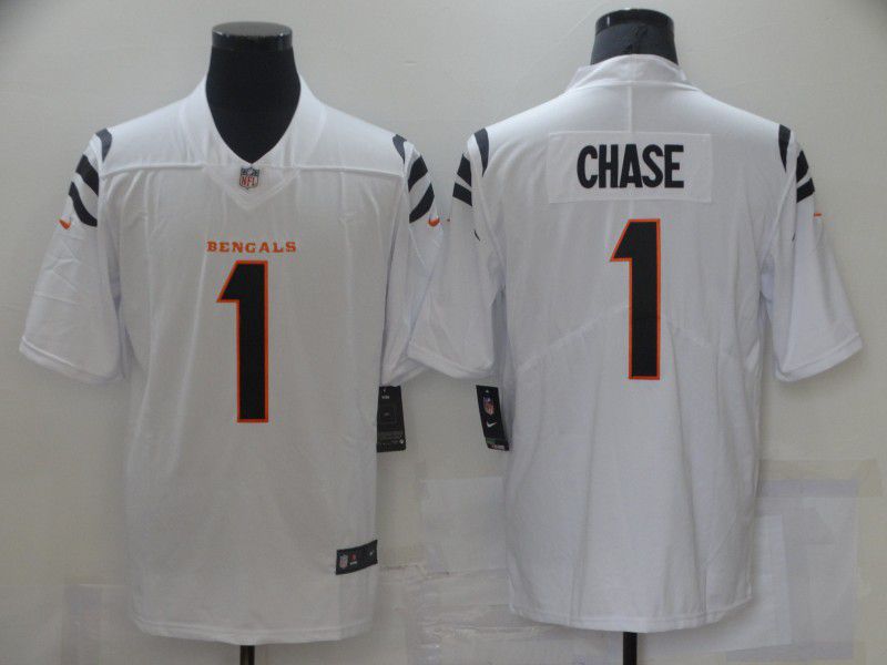 Men Cincinnati Bengals 1 Chase White Nike Vapor Untouchable Limited 2021 NFL Jersey